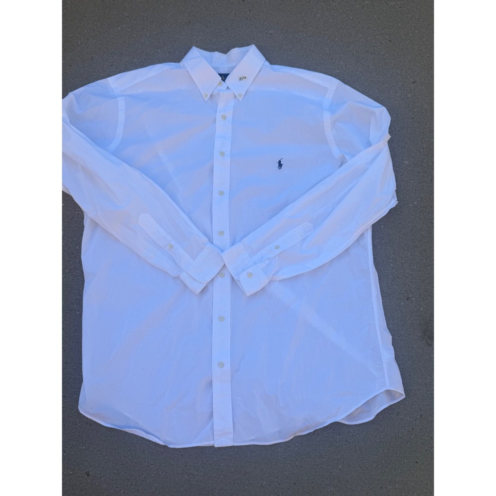 Ralph Lauren Mens White Stretch Cotton Button Down Shirt XL Tall XLT Pony Logo